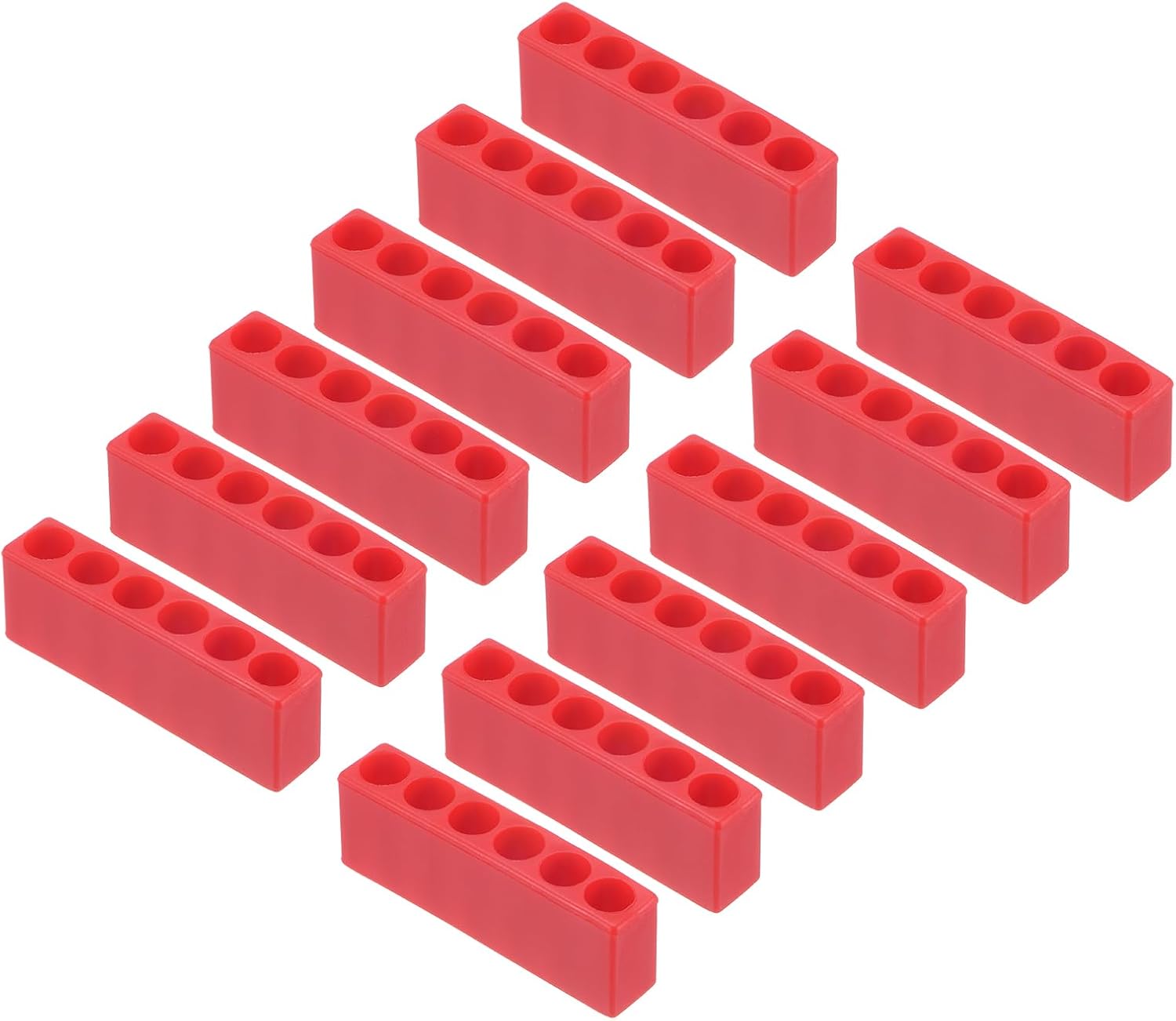 HARFINGTON 12pcs Plastic Hex Shank Screwdriver Bit Holder Organizer 6 Holes 1/4 Inch Plastic Drill Bits Storage Case for Any 1/4" Hex Shank Metal Driver Bits Use, Red