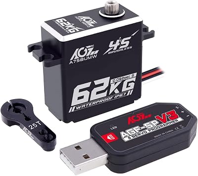 AGFRC 62KG A75BUMW 4S Waterproof High Torque Brushless 1/8 Scale RC Servo and AGF-SPV3 Servo Programmer