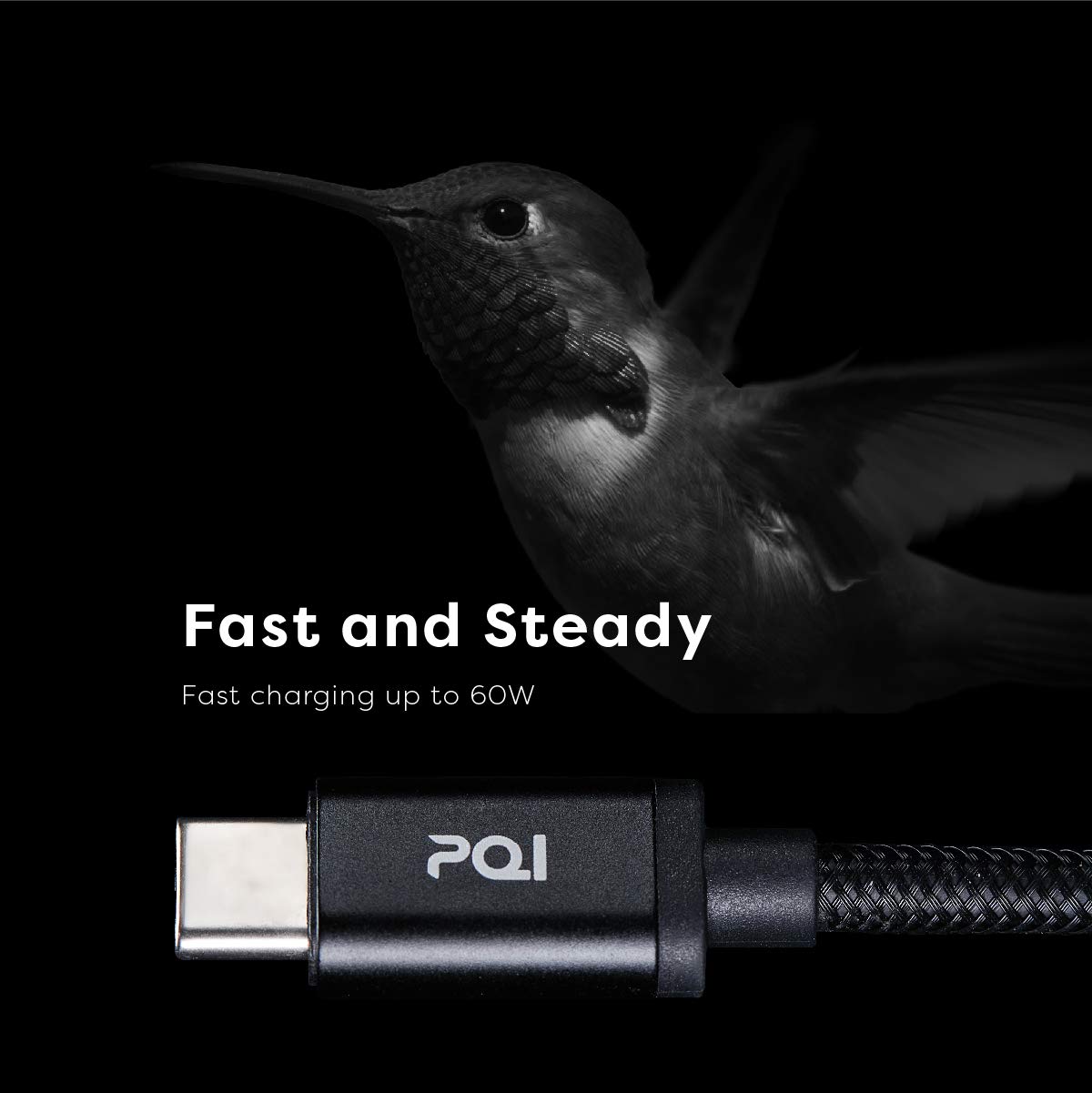 PQI Type C Charger Cable - Nylon Braided USB C to USB C Cable - Support PD Fast Charging - 3.3ft (100cm) Stellar Black Charging Cord : Electronics