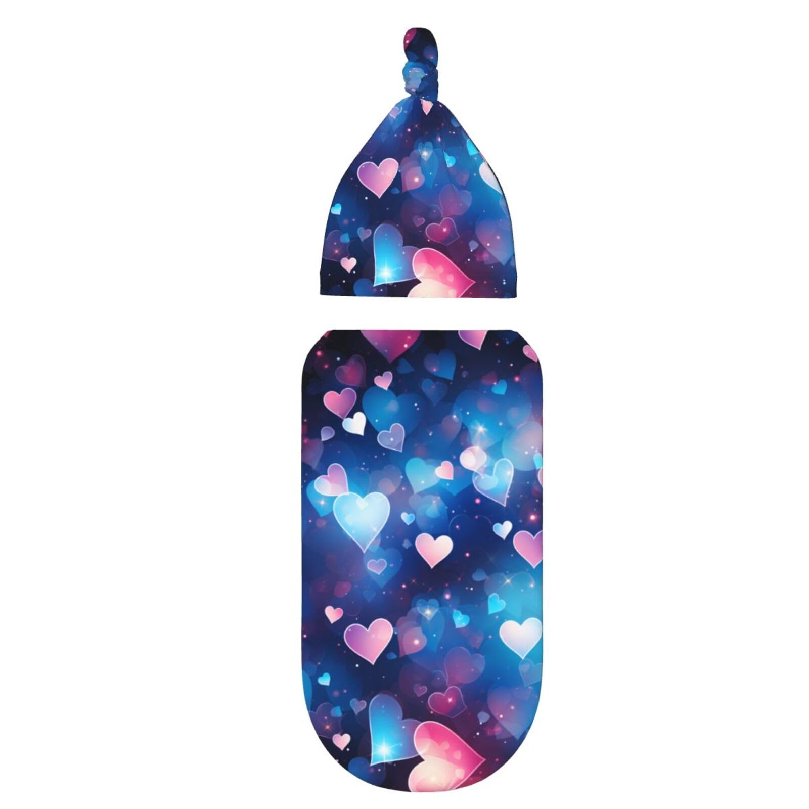 3D Hearts zestaw koców i kapeluszy dla noworodków, przytulna chusta dla niemowląt, malucha, komfort, 29 x 53 cm