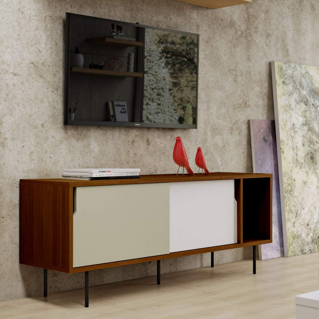 APRODZ Solid Wood Clearcut Storage Side Board Unit for Living Room | Oak Matte Grey White Finish-image-16