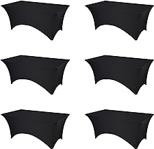 BRILLMAX 6 Pack Black Fitted Spandex Table Covers - 6ft Stretch Tablecloths for 6 Foot Rectangle Folding Cloths Rectangular Bulk Linen Fabric Elastic for Wedding Reception Banquet Birthday Party
