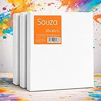 Kit com 3 Telas para Pintura Souza & Cia 30x30cm – Algodão 100% com Chassi de Madeira – Souza – Ideal para Iniciantes, Escola e Ateliê