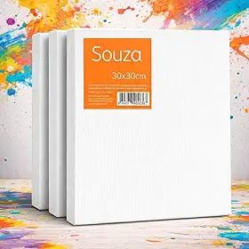 Kit com 3 Telas para Pintura Souza & Cia 30x30cm – Algodão 100% com Chassi de Madeira – Souza – Ideal para Iniciantes, Escola e Ateliê
