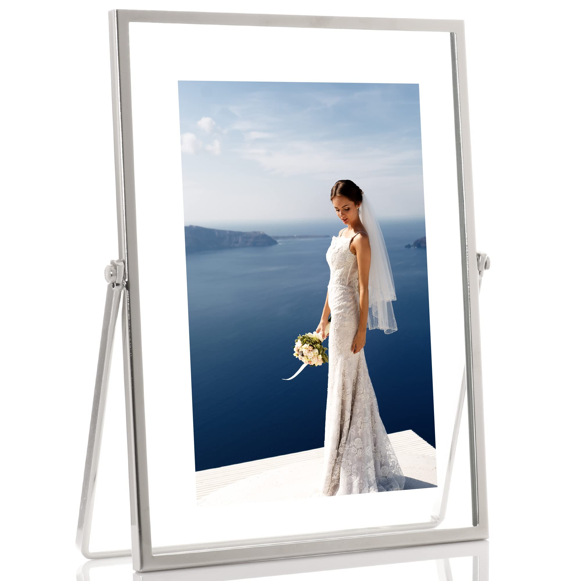 Lawrence Frames Metal Easel Float Picture Frame, 4x6, Silver