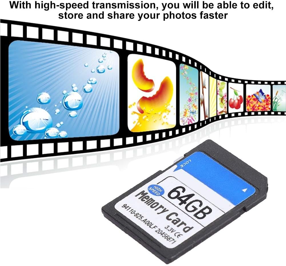 SD Card, Flash Memory Card Secure Digital Memory Cards Data Storage Fast Read Speed 90MB/s for Cameras SLR Music Photos Storage(64GB)