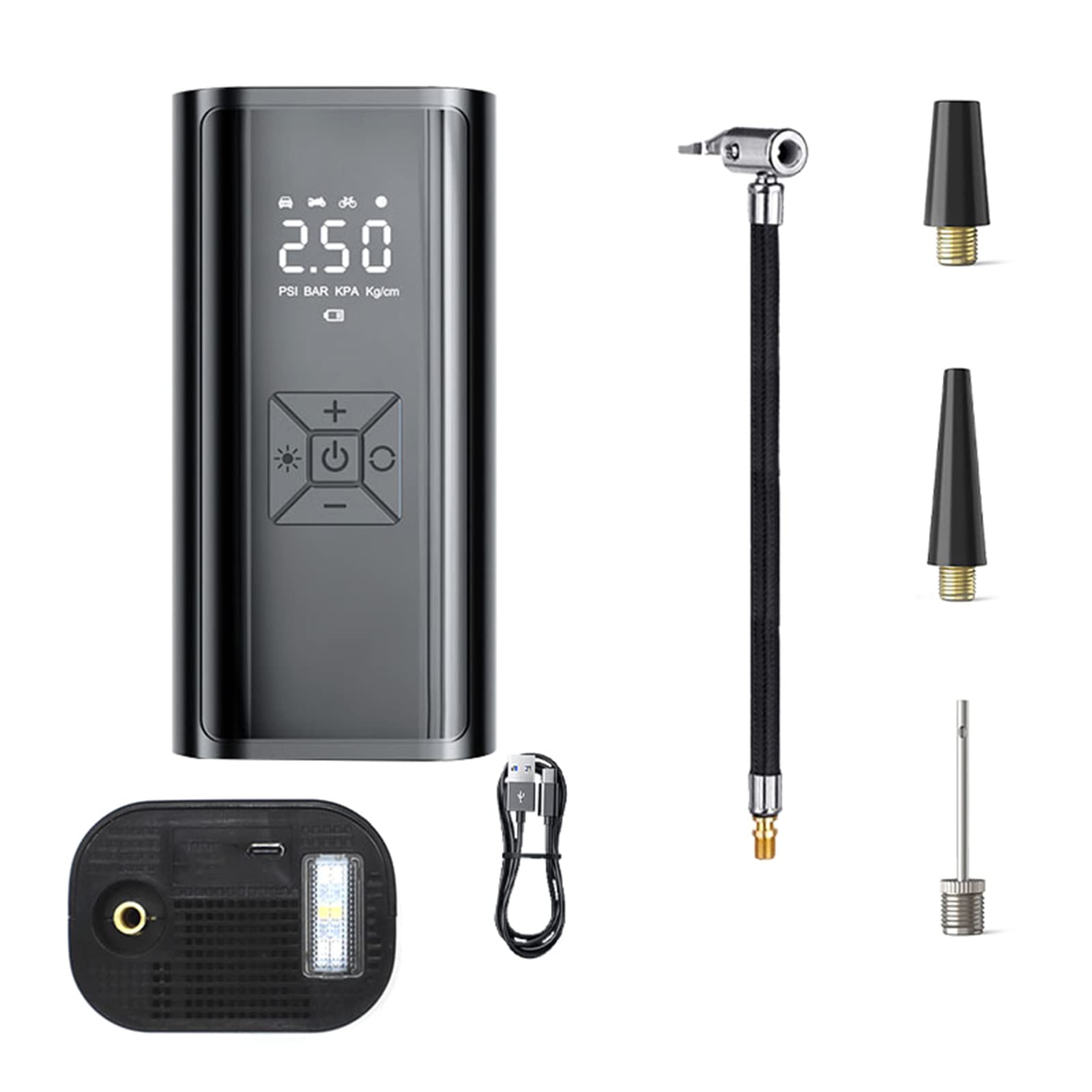 Hsioluted D Portable Air Compressor Electric Car Pump Automatic Motorcycle-Tire Inflator Igital Pressure Gauge Etect With Le Lamp Air Compressor Portable For Car Tire Inflator Attachment Oil Caps Regulator Kit