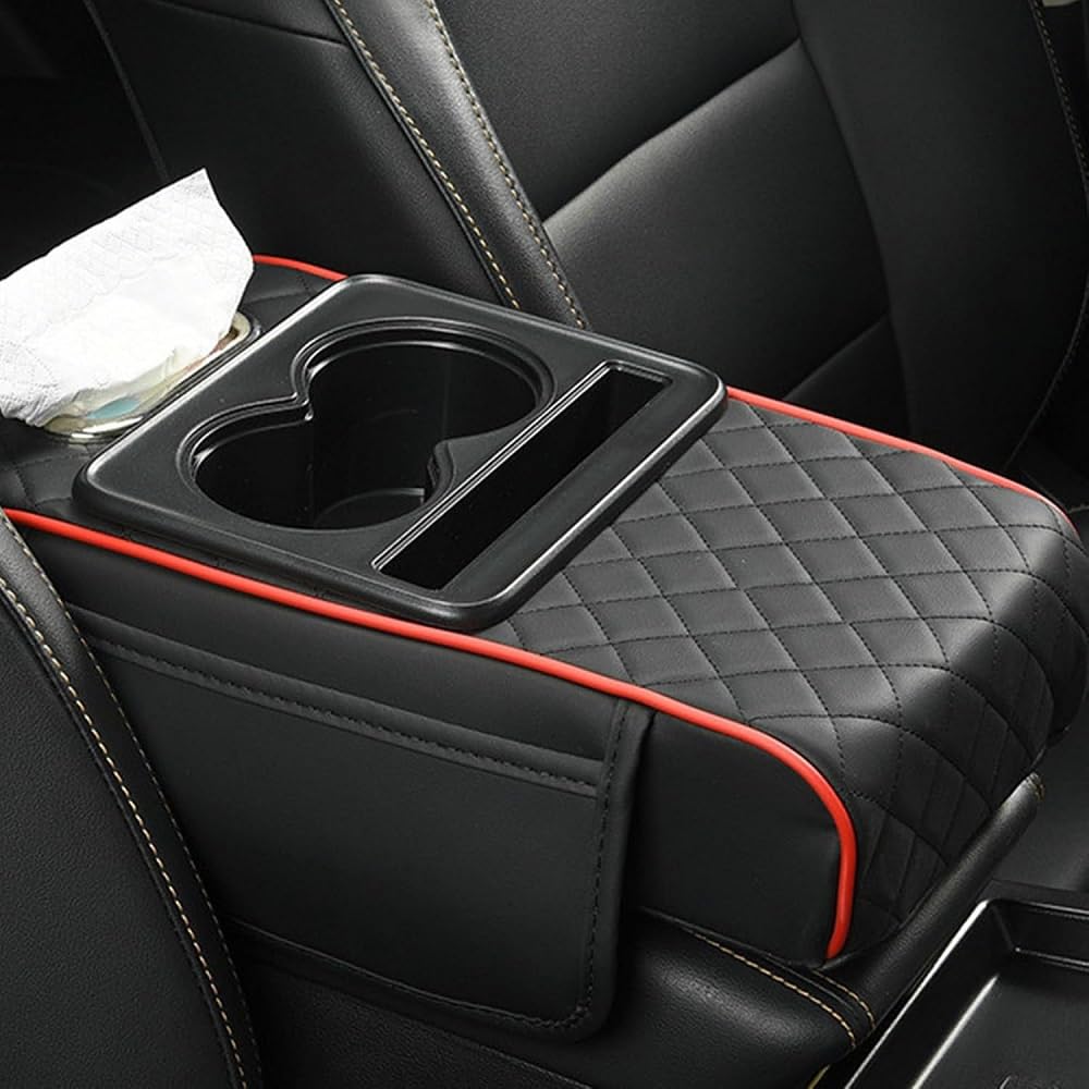 Ydstniu Normal 1 Piece Car Centre Armrest Cushion For Smart Forfour Ii (W453) 2014-2021, Cup Holder Pu Leather Multifunctional Storage Box Interior Console Organizer Pad