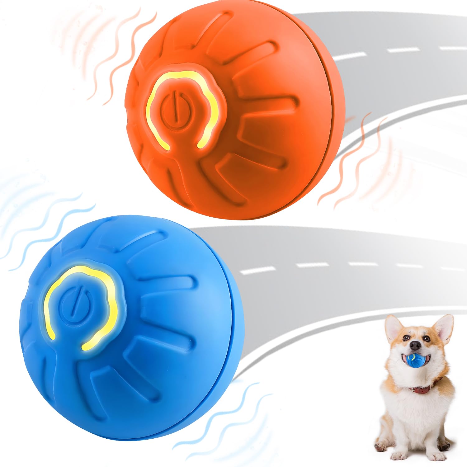 2 Pcs Shaky Ball Toy for Dogs,2025 New Shaky Dog Ball,Upgrad Interactive Dog Ball Automatic Moving Dog Toy Ball,USB Rechargeable Vibrating Dog Ball Remote Control Pet Ball for All Dogs(Orange+Blue)