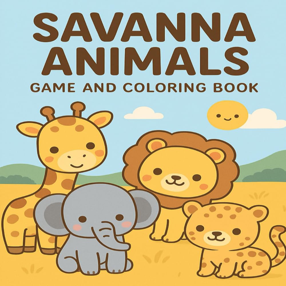 Cute Savanna Animals Activity and Coloring Book for Kids: Coloring, Mazes & Dot-to-Dots for 3-6 years old Kids