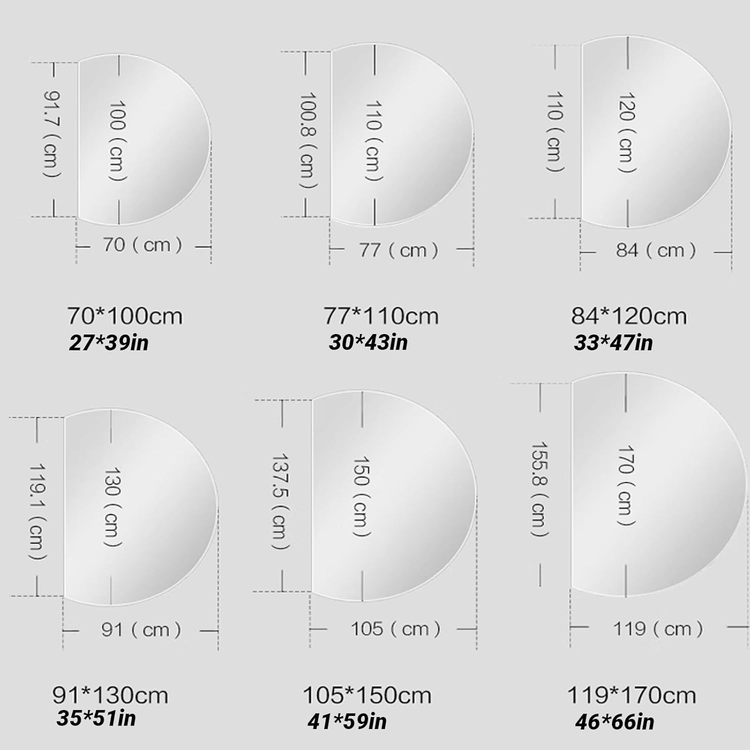 Frameless Half Moon LED Wall Mount Mirror Anti-Fog Entryway Full Length Smart Mirror with Dimming Light for Bathroom Living Room - 3 Colors(Left Bottom Cut,91 * 130cm/35 * 51in)