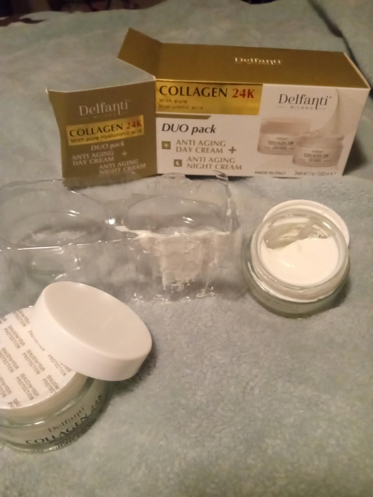 Delfanti-Milano Delfanti • COLLAGEN 24K • Anti-Aging DUO pack • Day Cream jar PLUS Night Cream jar• Face, Neck and Décolleté Moisturizers with pure Hyaluronic Acid • Made in Italy