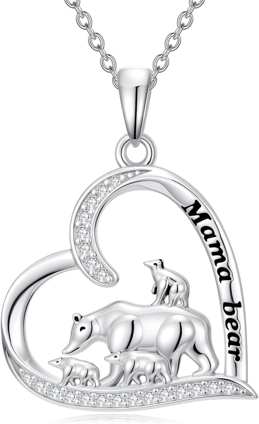 Mothers Day Gifts for Mom Necklace 925 Sterling Silver Mama Bear Necklace Jewelry Valentines Day Mothers Day Gifts for Women