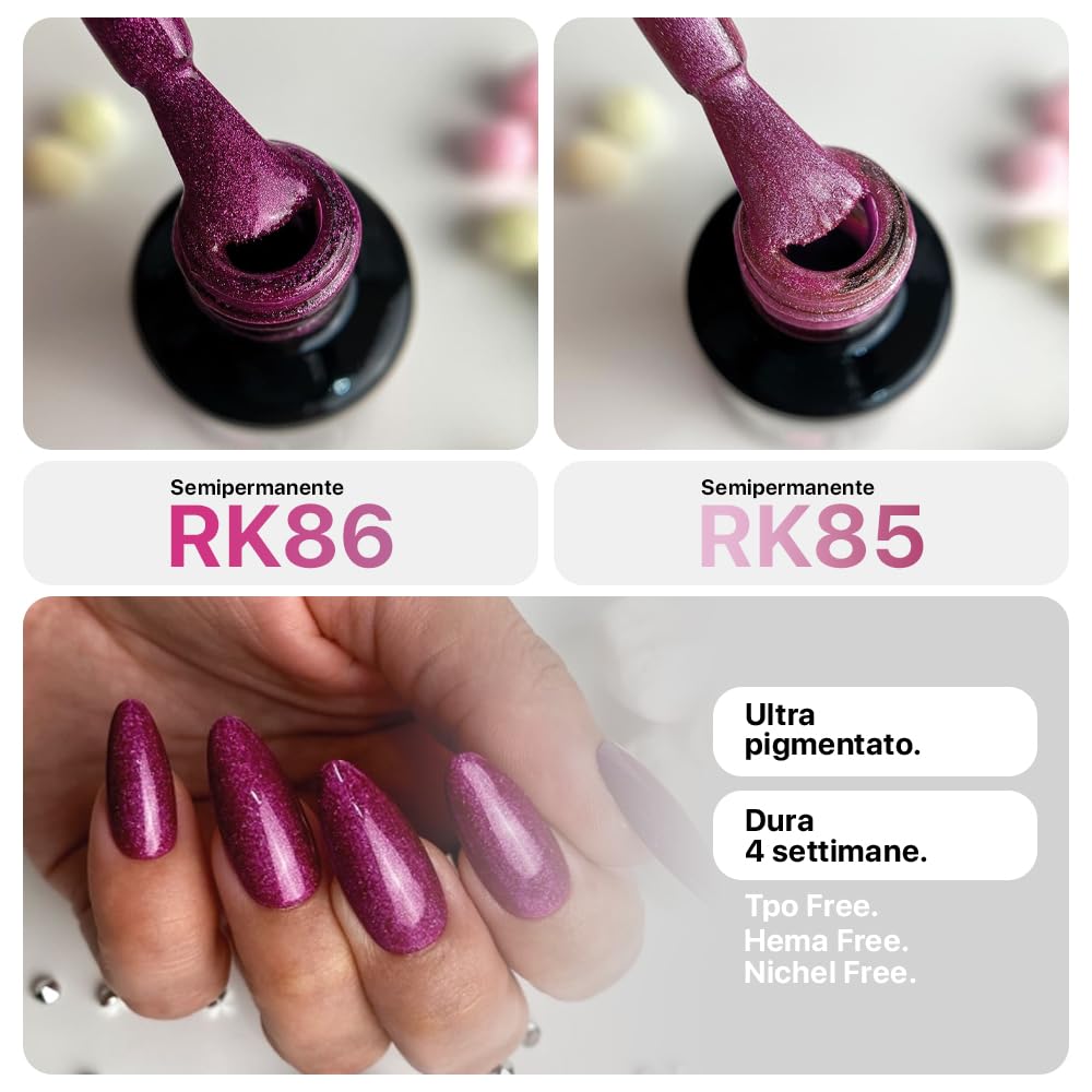 Kit Semipermanente Unghie Professionale, Kit Ricostruzione Unghie Gel Completo, Lampada Uv Led 48w, Smalto Unghie Primer, Base & Top Coat Semipermanente (Glitterati)