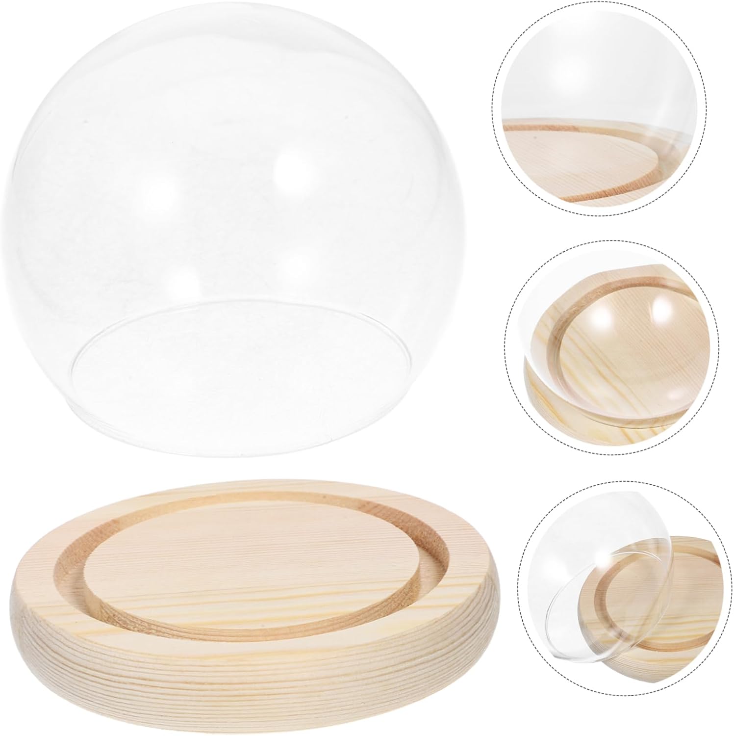 Cabilock 3pcs Clear Glass Dome Display Case with Wooden Base for Preserved Flowers Figurines and Decorative Keepsakes Cloche for Decor
