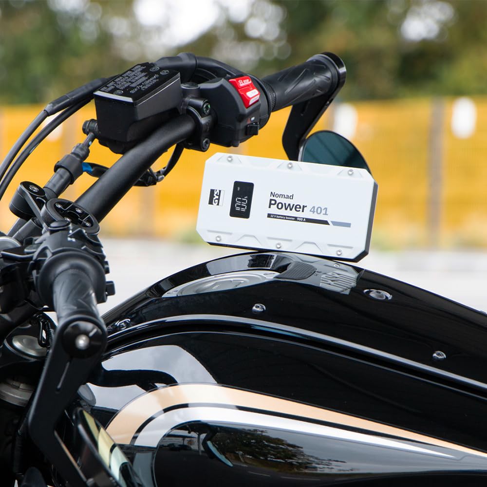 GYS, Nomad Power 401, Avviatore/Booster Batteria Litio Portatile 1200A, Veicoli 12 V (Moto, Auto), Avvio Sicuro, Batteria Esterna 3 Ah (PowerBank), Lampada LED, Display LCD