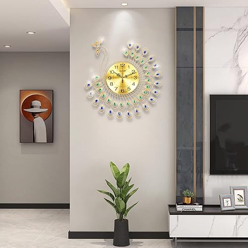 Miniatura 3 de Reloj de pared Neotend con diseño de pavo real 3D de 40 piezas con diamantes