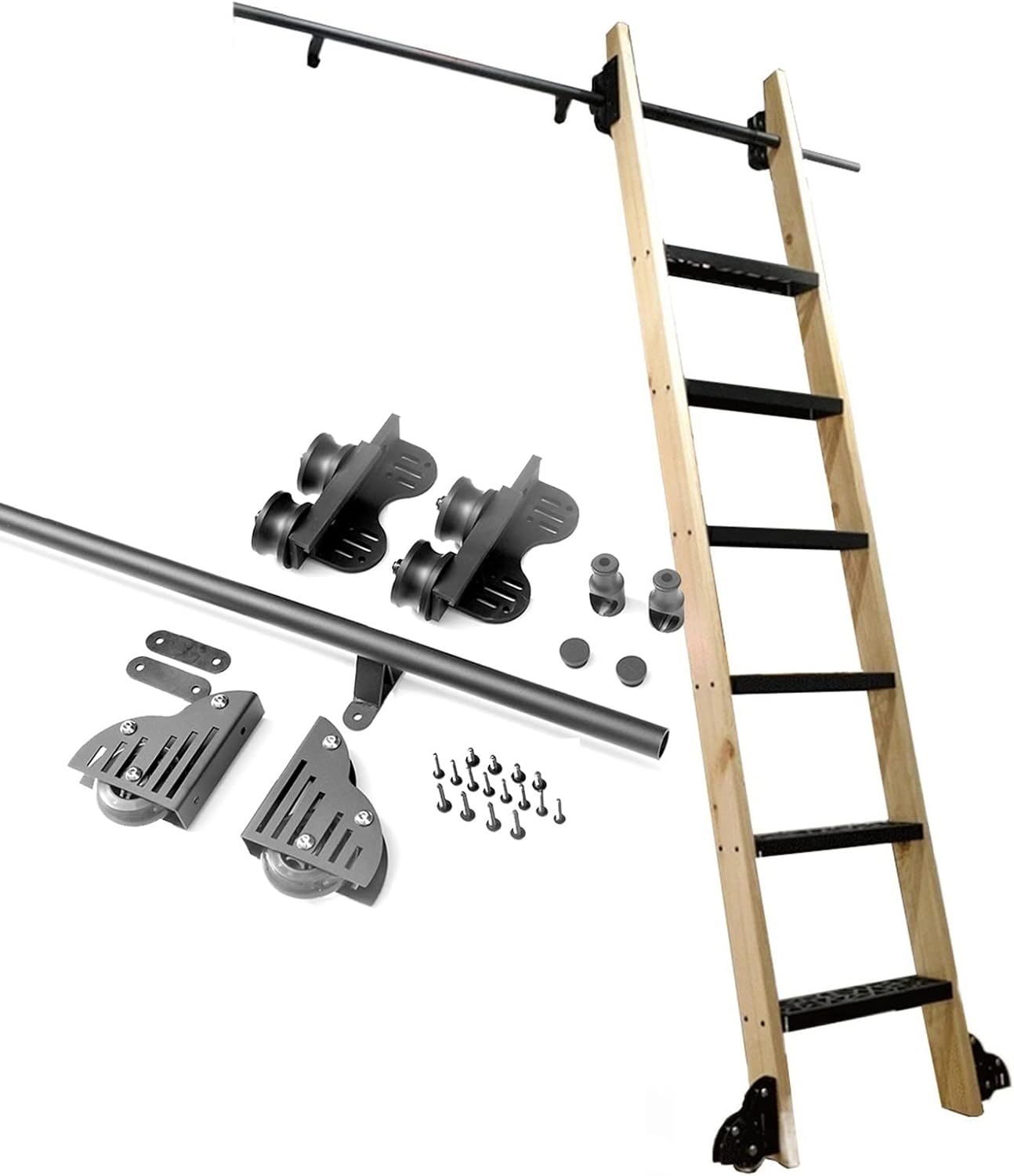 Rolling Ladder Library Hardware Kit 3.3ft- 20ft Retractable Sliding Barn Door Rail +Extension Accessories (No Ladder) Steel Round Mobile Ladder Track (Size : 16ft/500cm