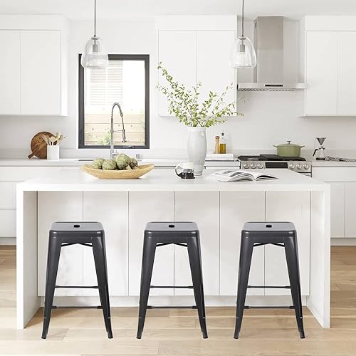 Miniatura 81 de GIA Taburete de mostrador sin respaldo de 24 pulgadas, cantidad de 4, bronce con asiento de madera clara Negro -,Café,Gris,gris, (Gun