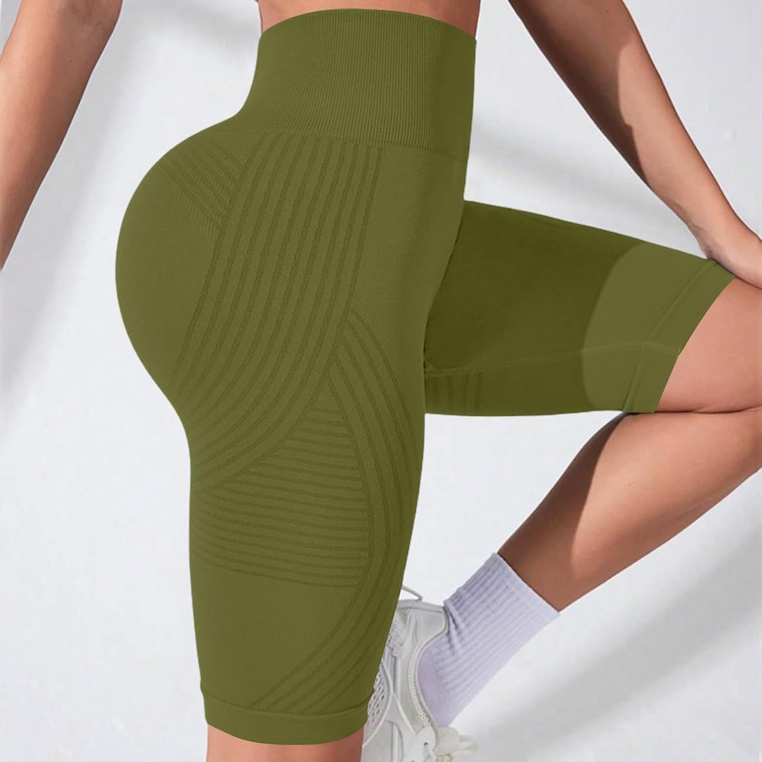 High Waist Yoga Capris Tummy Controls None See Through Workout Athletic Running Capris Leggings Tummy Controls None See Apricot