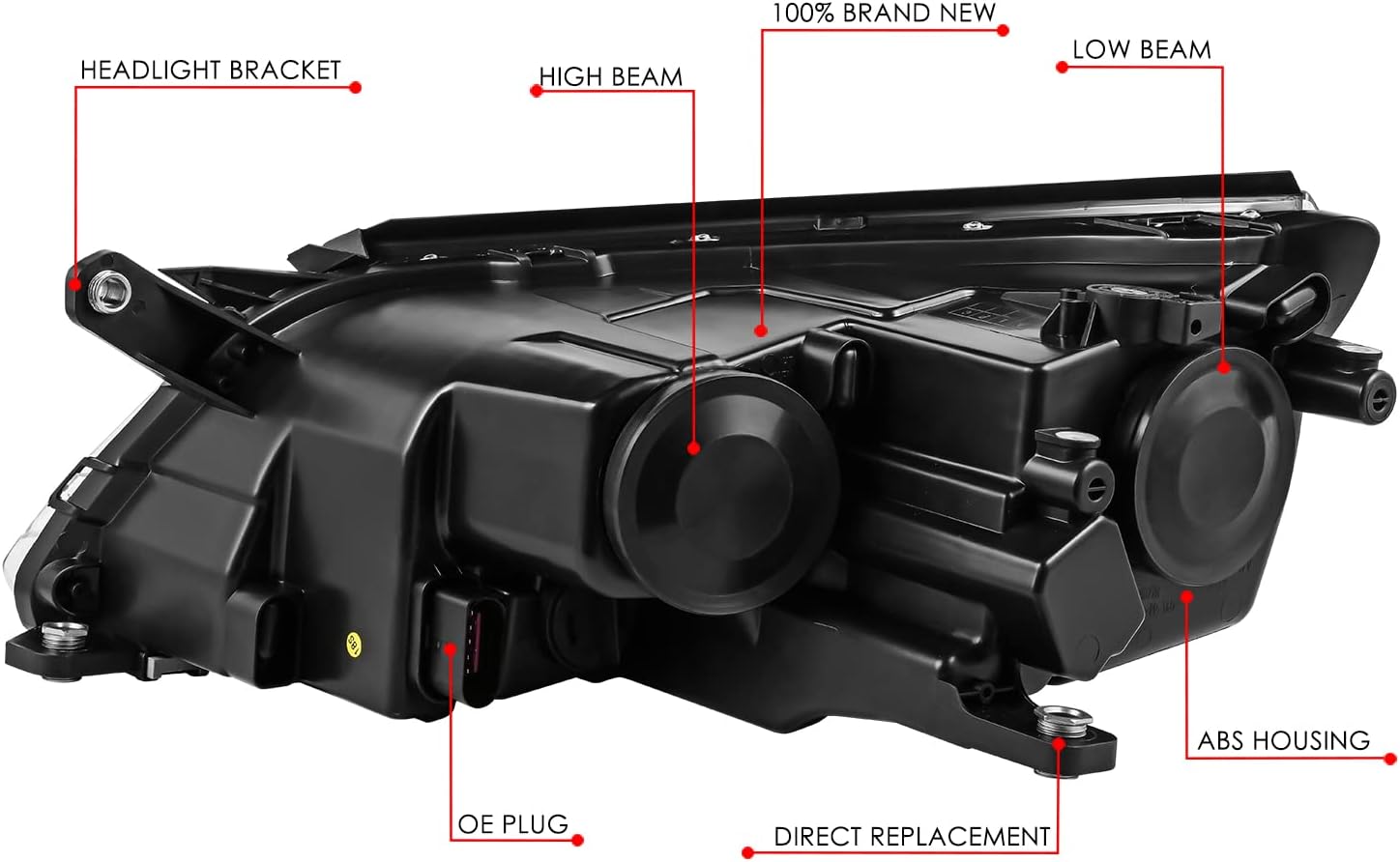 DNA MOTORING OE Style Right Passenger Side Reflector Housing Headlight Compatible with 2009-2011 VW Tiguan,Chrome/Clear,OEM-HL-0185-R
