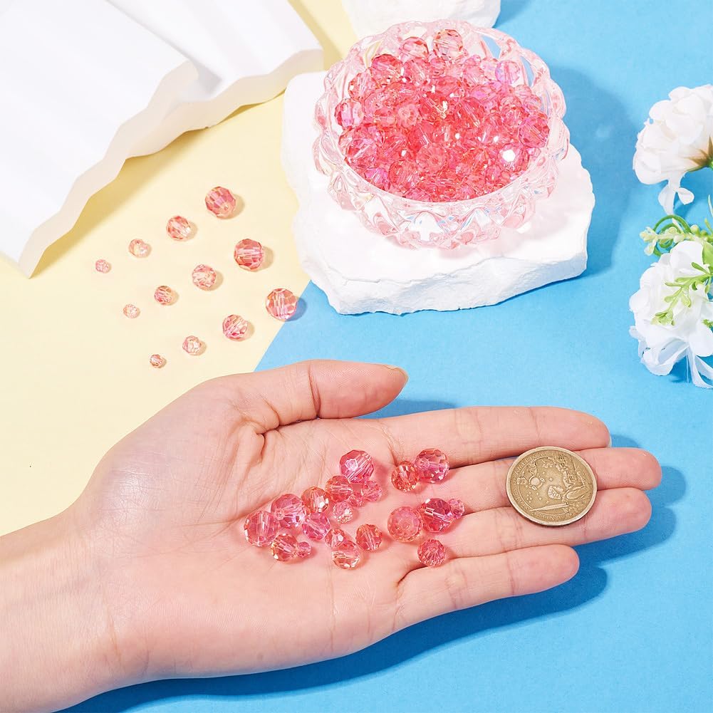 FASHEWELRY 4 Strands Paint Transparent Faceted Crystal Glass Beads Bulk Assorted 4 Size Round Sparkle Beads Coral Spacer Glass Beads for Jewelry Making Bracelets Necklace Earring DIY Crafts - Image 6