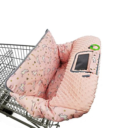 RHYDEER Shopping cart Cover for Babies-high Chair Cover, Dotted Minky Touching, Multi in 1 Design, 360 Full Protection, roll in and go, Universal fit, Pink Unicorns - Pink unicorns