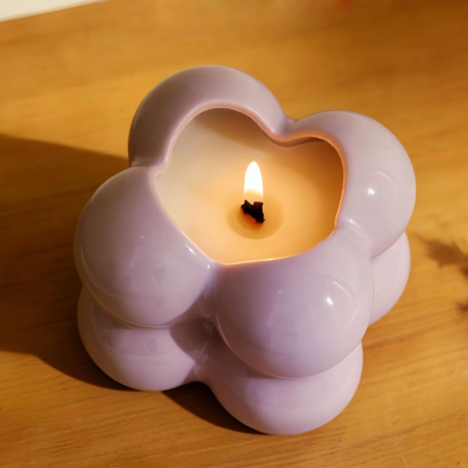 Exquisito Velas de cerámica hechas con cera de soja y aceites esenciales botánicos, vela de aromaterapia reutilizable, color morado de larga duración meloso(Pear Freesia)