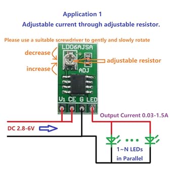 Adjustable Current LED Driver, DC 3.3V 3.7V 5V LED Driver 30-1500mA Constant Current Adjustable Module for LED Li-ion