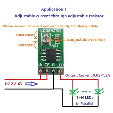 Adjustable Current LED Driver, DC 3.3V 3.7V 5V LED Driver 30-1500mA Constant Current Adjustable Module for LED Li-ion