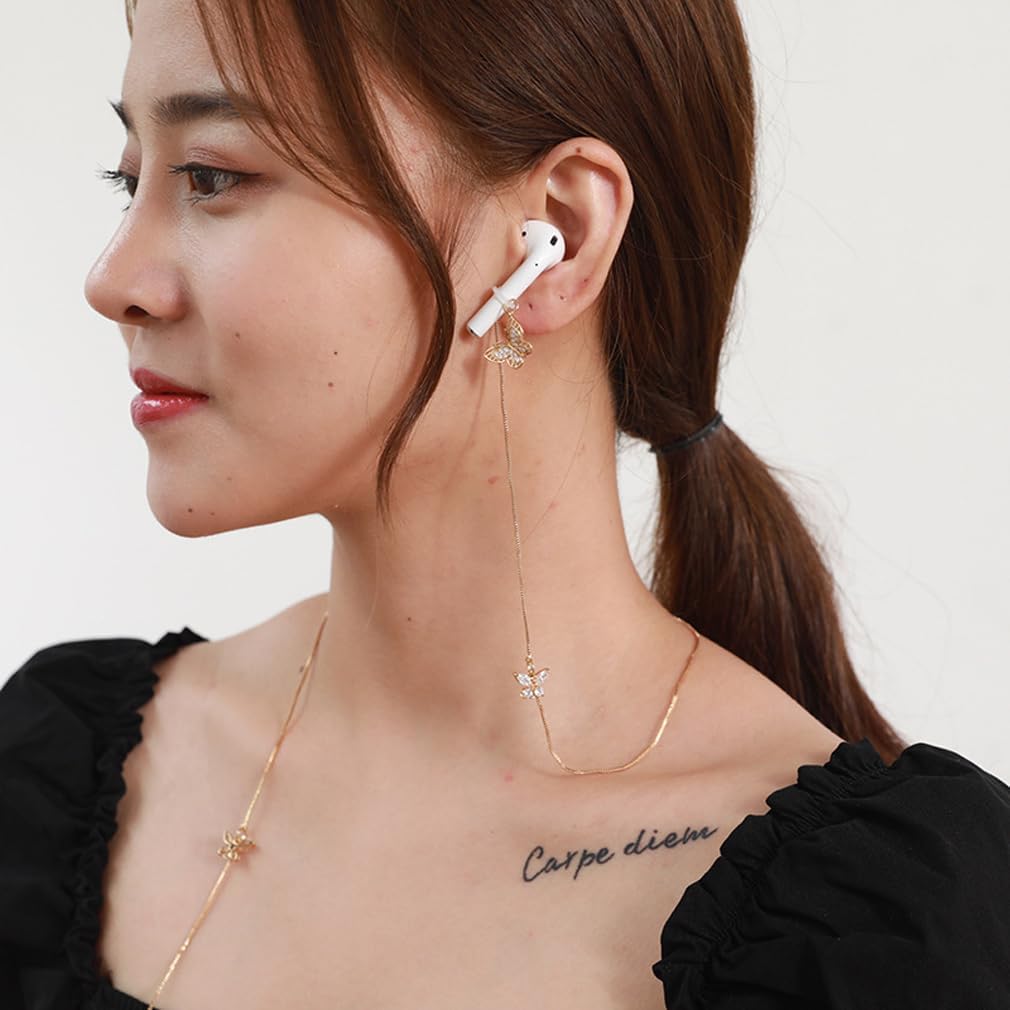 CZ Butterfly Anti Lost Earring Strap Necklace for Airpods Ear Clip for Airpods Wireless Earphone Holder for AirPods Anti Lost Ear Clip Strap Compatible with Airpods(CZ Butterfly Style) image 3