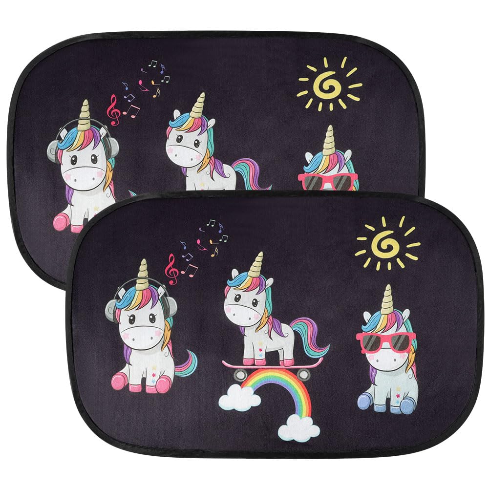 URAQT Car Sun Shade, Compatible with Passenger Cars, Car Window Sun Shade with UV Protection (Set of 2) for Children Unicorns
