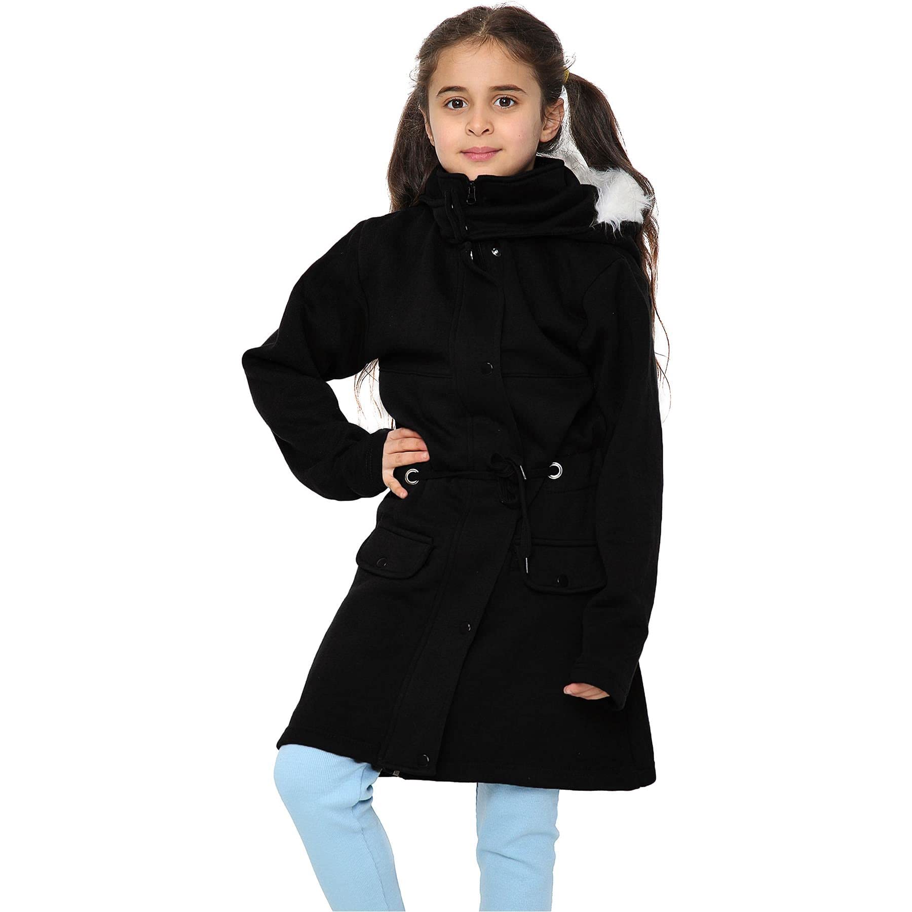 A2Z 4 Kids Parka Jacket Faux Fur Hooded Outerwear - Jacket JK27 Black_7-8