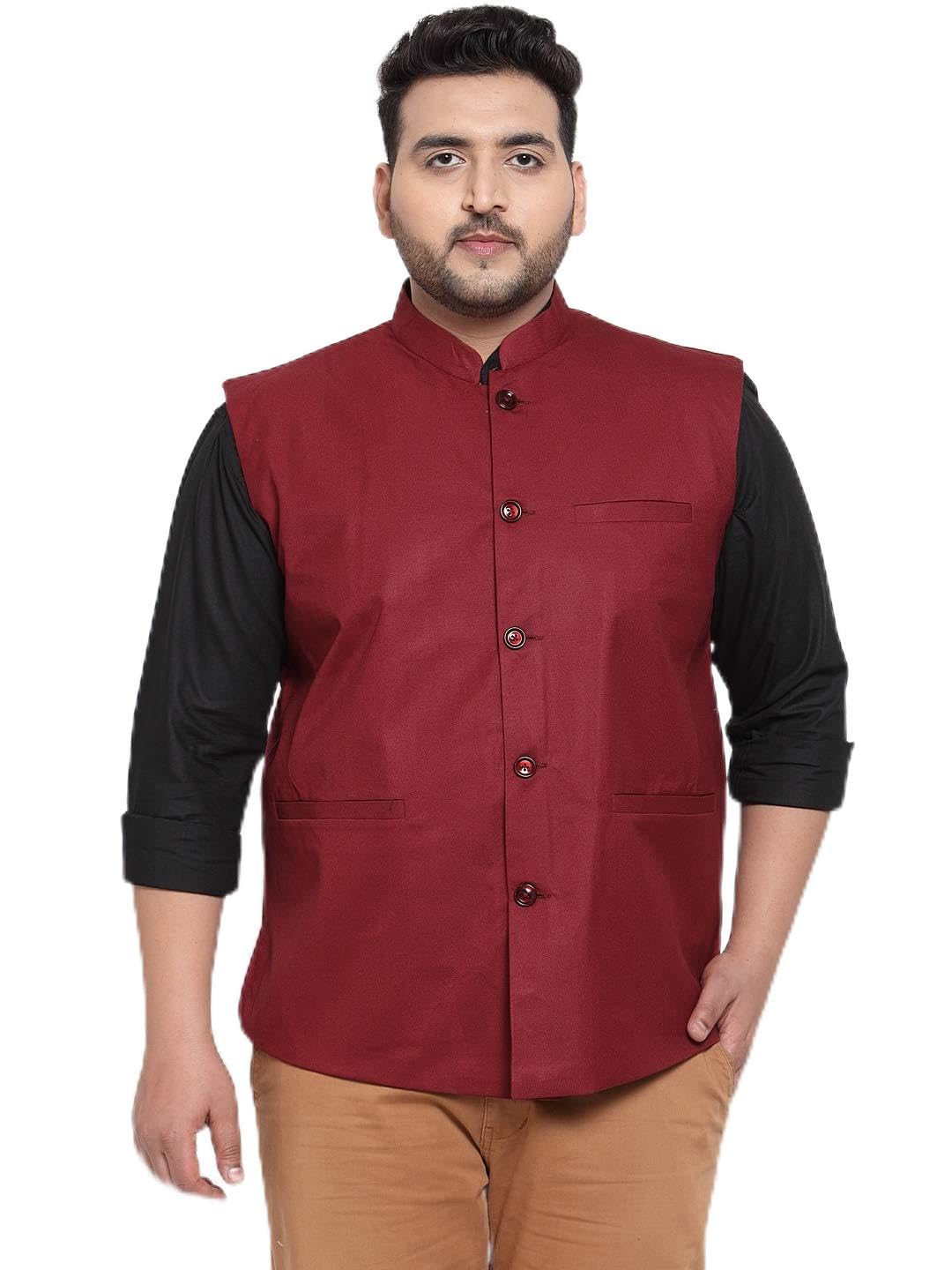 pluss Men's Maroon Solid Sleeveless Waistcoat-picture-41