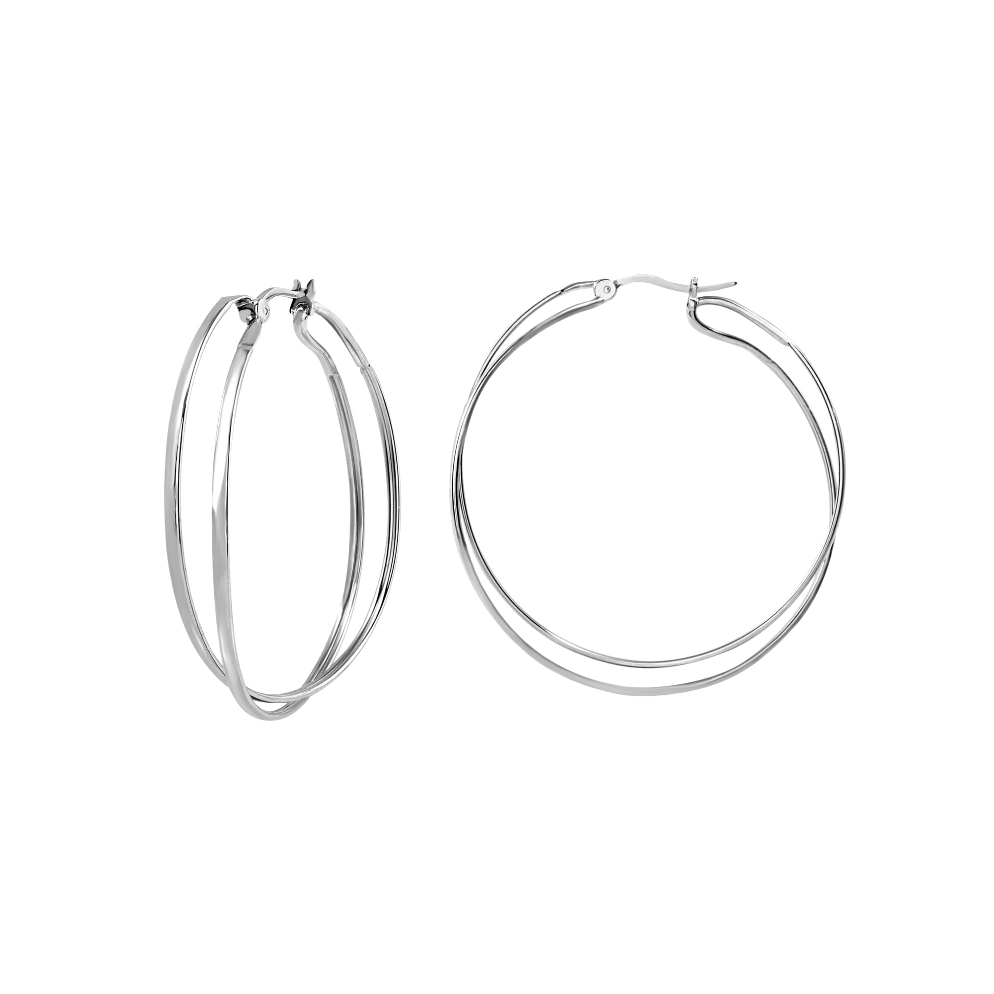 Breil, Collezione Lightline, Orecchini Donna a Doppio Cerchio in Acciaio Lucido, Chiusura a Baionetta, 45 x 42 mm, Idea Regalo Donna