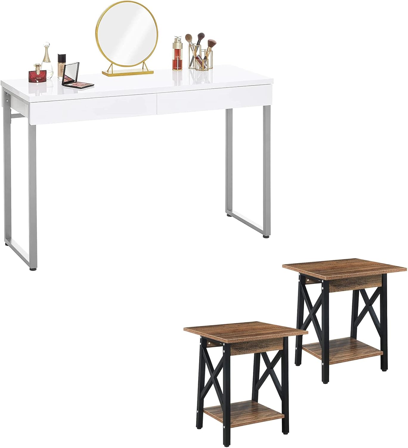 GreenForest Vanity Desk with 2 Drawers Glossy White 47 inch