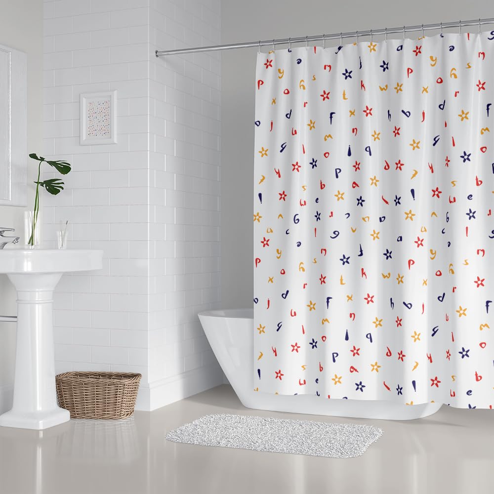 Cortina de Ducha Amarillo Azul Impresión Cortina Ducha Antimoho Impermeable Lavable Poliéster Tela con 12 Ganchos Bañera Cortinas de Baño para Familiar Dormitorio Hotel(180x220cm)