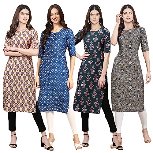 Image of Pinkmint Women's Crepe Digital Print Straight Kurta [Pack of 4] (CCV-332-353-335-341-XXL)