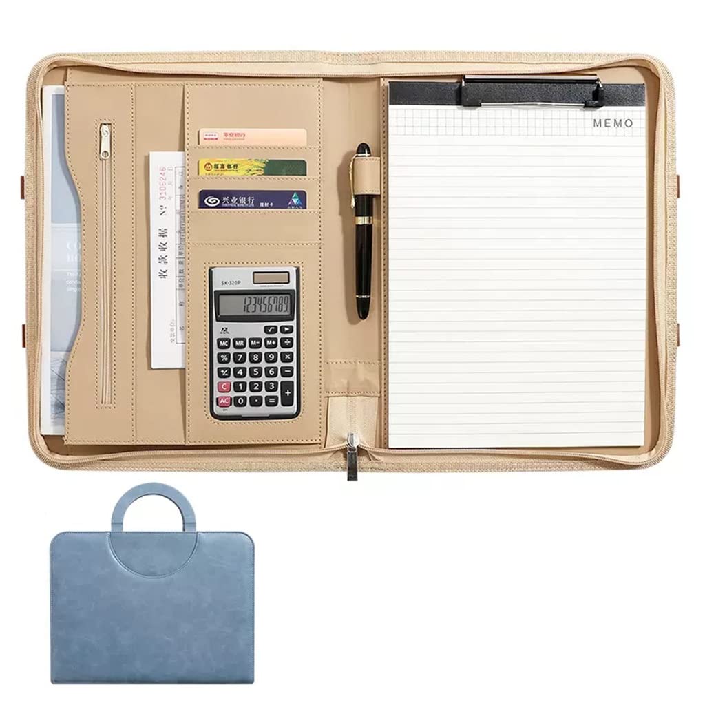 Schreibmappe A4, Portfolios Padfolio Binder Professioneller Reise-Organizer aus Kunstleder mit Griff für Tablet-Dokumente, Ordner, Visitenkarten