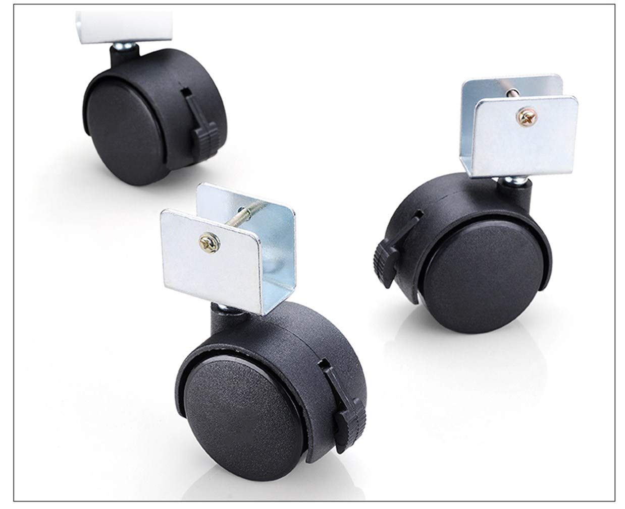 50mm Roulettes de Lit d'enfant,4 Roulettes de Berceau Pivotantes,Roue de Meuble avec Frein,Bébé Lit Accessoires,Double Roue,Charge 70kg,pour Table Basse,Noir,avec Support en U (20mm/0.8in)