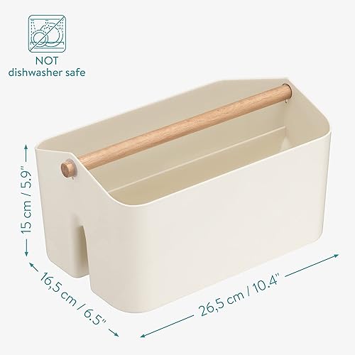 Miniatura 5 de Navaris Organizador con mango de madera, soporte de almacenamiento con 2 compartimentos para maquillaje, cuarto de bebé, escritorio, baño, 10.4 x