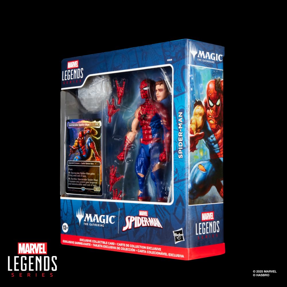 Marvel Legends Series Magic: The Gathering, giocattolo action figure di Spider-Man ferito in battaglia da 15 cm e carta con foil esclusiva collezionabile per gioco di carte