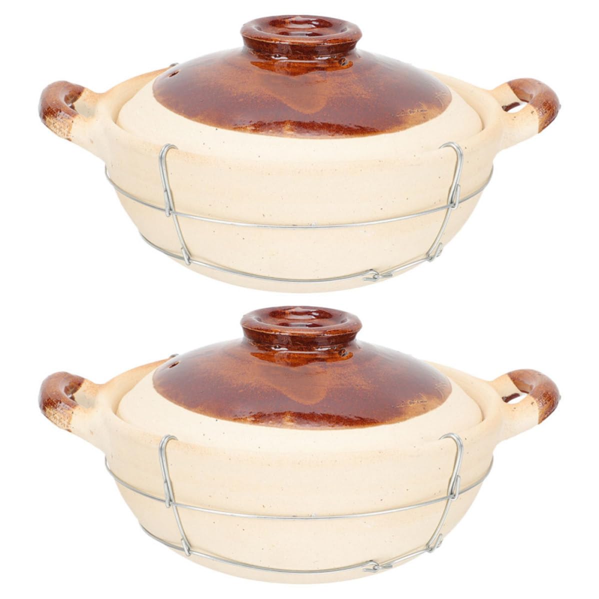 2 Piezas Fuentes para Hornear Guisos de Barro con Distribución Uniforme del Calor, Aptas para Cocinas en Casa, Color Beige, con Mango Seguro y Paquete Doble