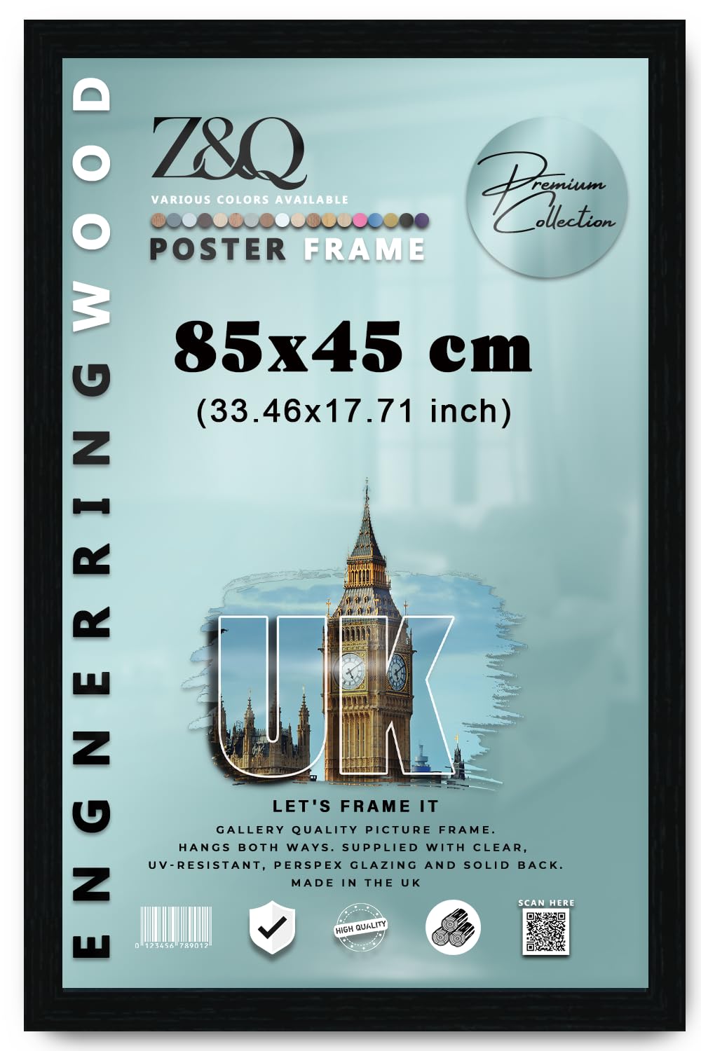 Z&Q Matt Black 85x45 cm Picture Poster Frames MDF Wood Frames with HD Aclyric Front picture Gallery Jigsaw Puzzle Wall Paintings Home & office Decor