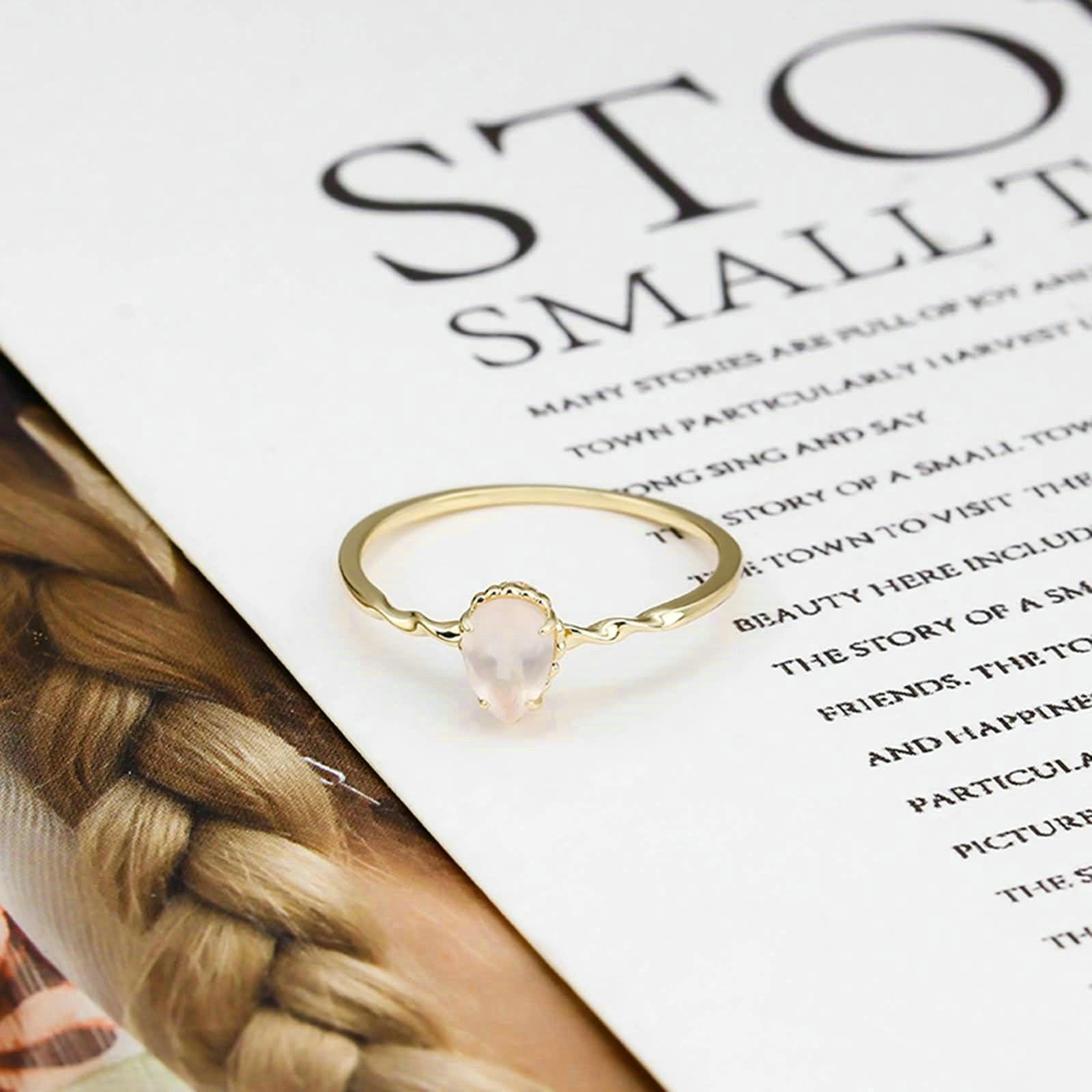 Anillo para mujer, oro de 18 quilates, con forma de pera, cristal rosa, anillo de compromiso, vintage, para mujer