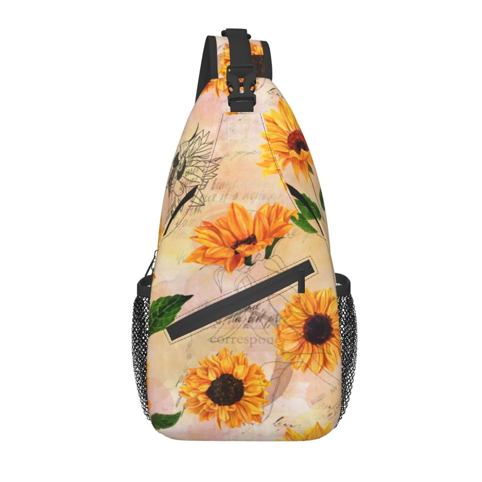 Vintage Sunflower Sling Bag Crossbody Backpack For Women Men Hiking Travel Over The Shoulder Bag Pouch Small Daypack Casual One Strap Pack Lightweight