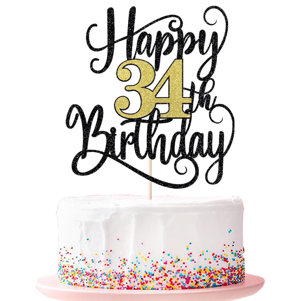 Ruscalin happy 34th birthday cake topper,34 birthday party cake decorations