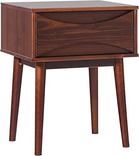 Miniatura 1 de Walker Edison Mesita de noche retro Mid-Century de madera maciza con 1 cajón, 25 pulgadas, nogal