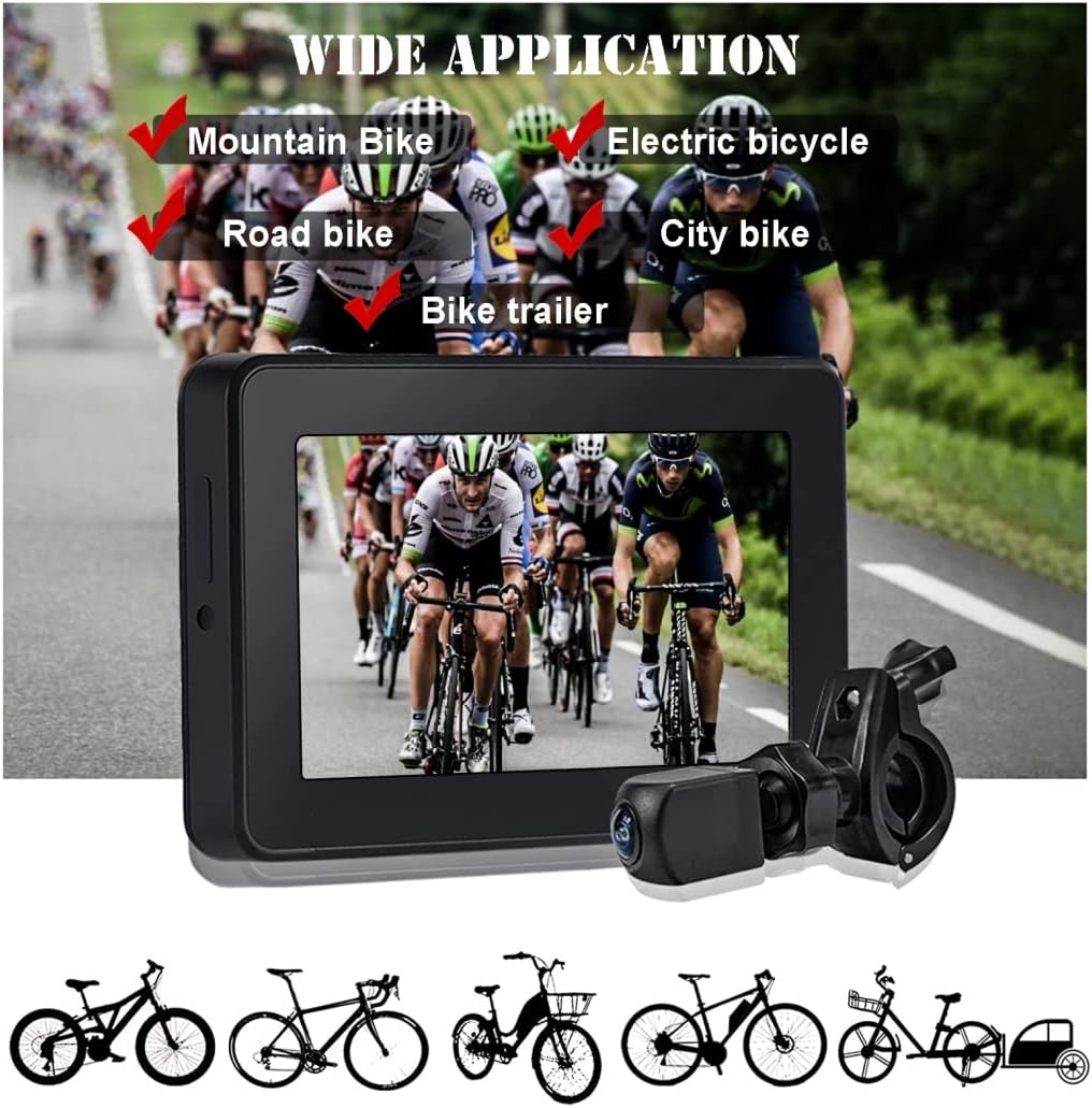 Bike Bicycle Mirror 1080P Bicycles Rear View Camera & 4.3" Screen, 130° Wide Angle Color Night Vision Bikes Camera 360° Adjustable with Bike Tail Light for Mountain Road E-Bikes,Standard