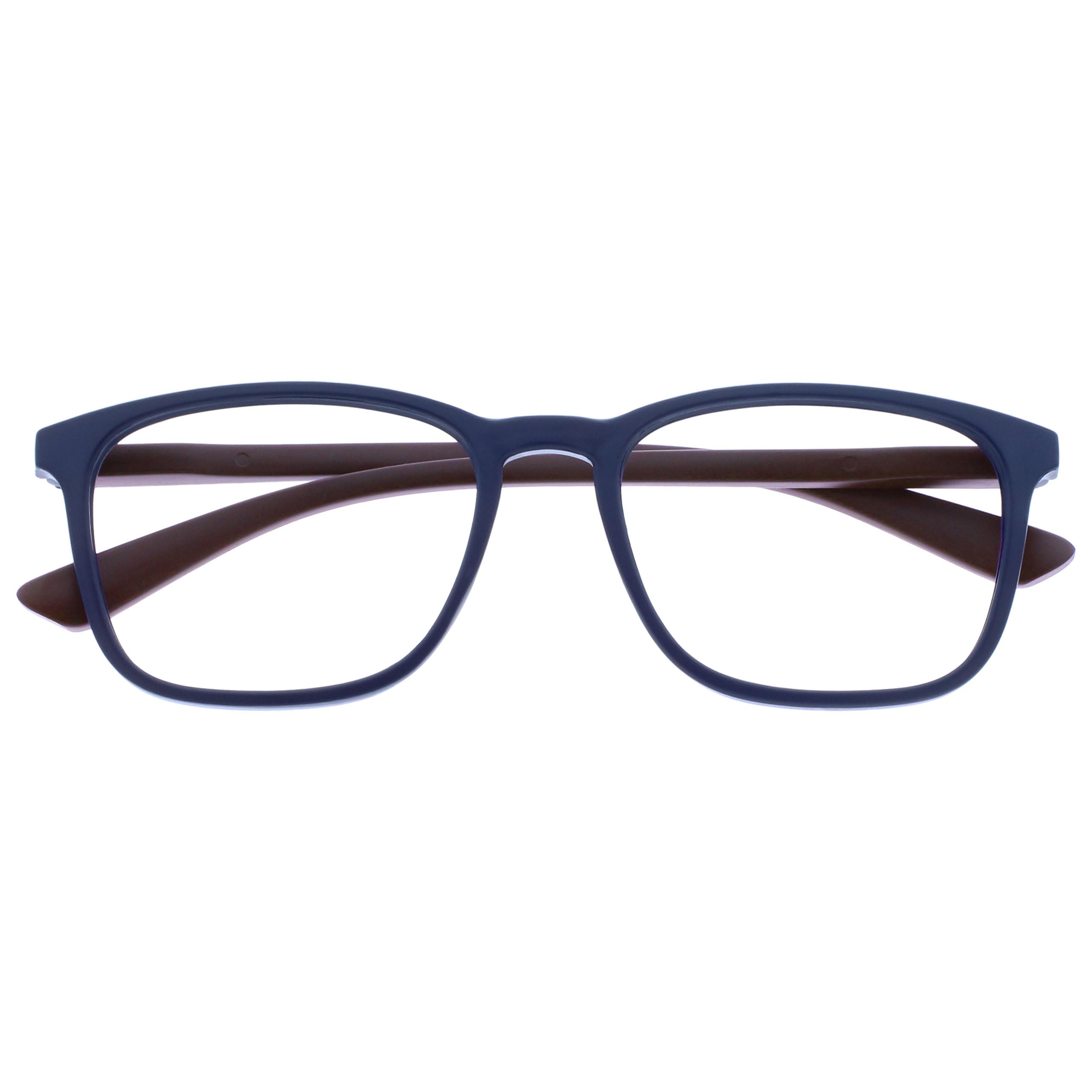 OPULIZE Max Reading Glasses, Classic Large Rectangular Frame, Matt Navy Blue with Maroon Arms, Men's Women's Unisex